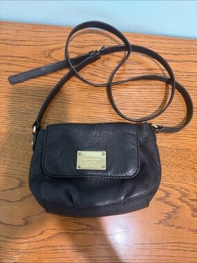 Michael Kors Black Leather Bag with Gold Logo Plate